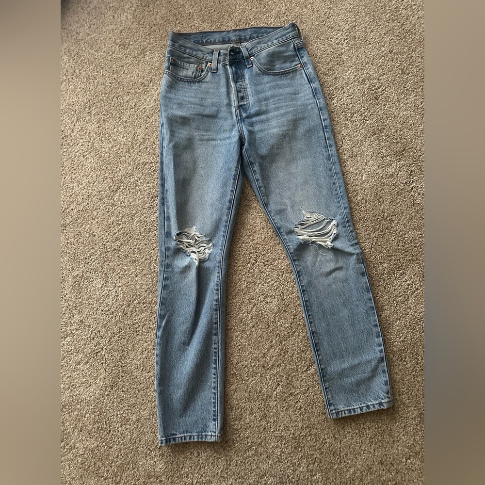 Levi's Light Blue Distressed 501 Jeans